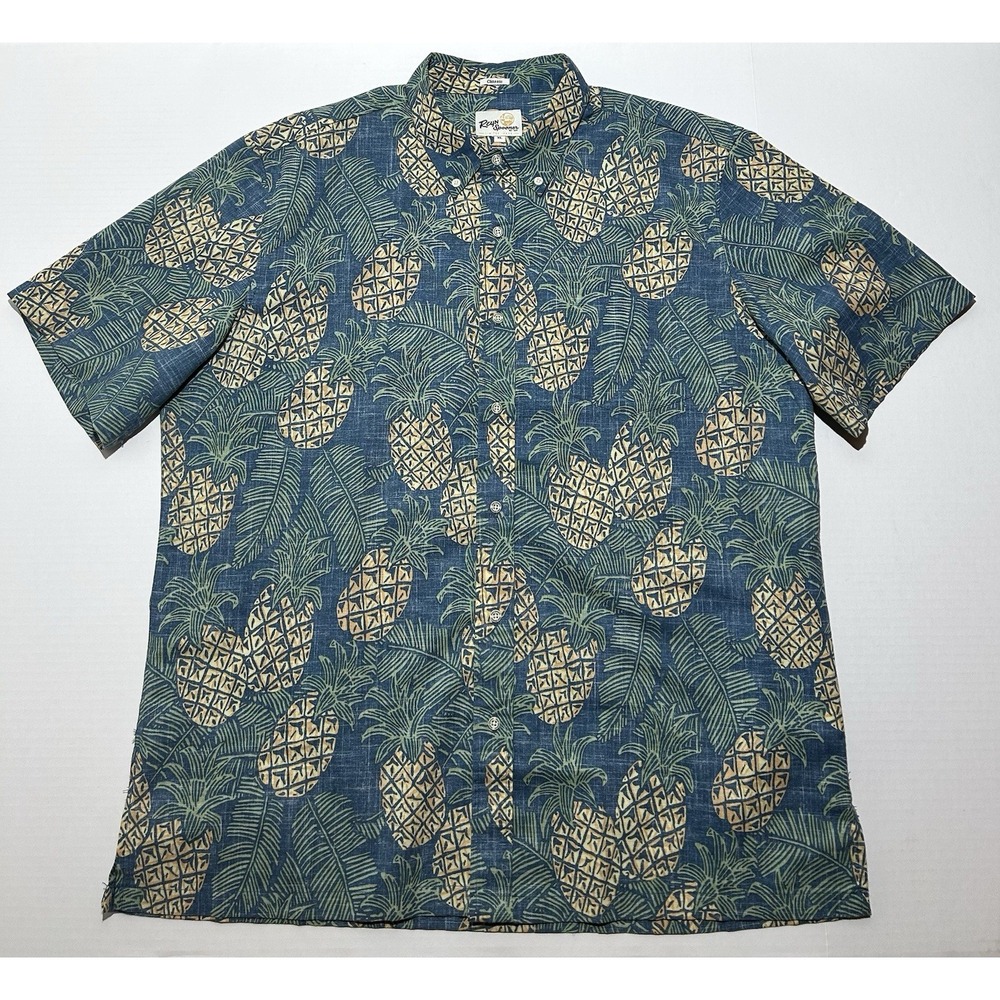 Reyn Spooner Shirt Mens XL Blue Limited Issue Pineapple Hawaiian Button Front